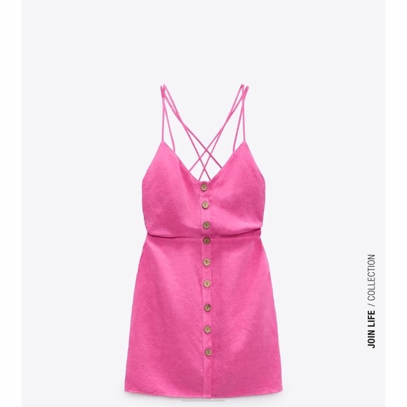 Zara Dresses & Skirts - Zara Xs pink linen button down dress